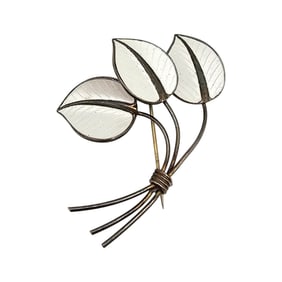 A. SCH. Norway Guilloche Enamel Sterling Silver Leaf Brooch 7.4 G