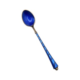 Eld Denmark Guilloche Enamel Sterling Silver Blue Spoon 8.5 G