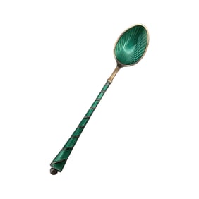 Eld Denmark Guilloche Enamel Sterling Silver Green Spoon 8.7 G