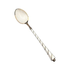 Eld Denmark Guilloche Enamel Sterling Silver White Spoon 8.4 G