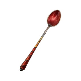Eld Denmark Guilloche Enamel Sterling Silver Orange/Red Spoon 8 G