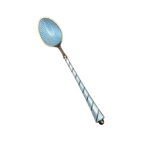 Eld Denmark Guilloche Enamel Sterling Silver Light Blue Spoon 8.3 G