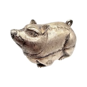 Vintage T 90 Sterling Silver Pig Trinket Box 27.1 G