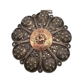 Signed 900 Sterling Silver Gold Filled Etruscan Brooch Pendant 27.9 G