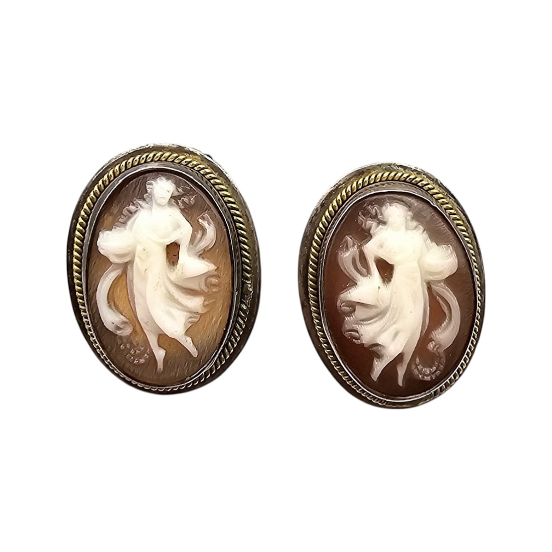 800 Silver Vintage Shell Carved Cameo Earrings 3.6 G (1 of 4)