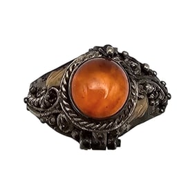 Vintage Amber Sterling Silver Poison Ring Size 6 2.9 G