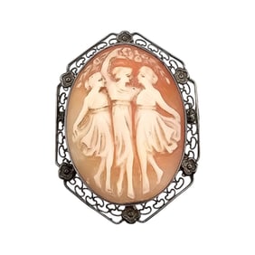 Vintage Shell Carved Cameo Brooch 6 G