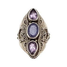Quartz Amethyst Sterling Silver Ring Size 7 7.8 G