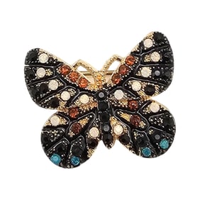 Colorful Rhinestone Gold Tone Butterfly Brooch