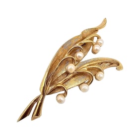 Boucher Lily Of The Valley Faux Pearl Gold Tone Brooch