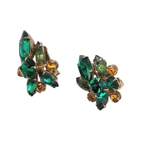 Vintage BEAUJEWELS Rhinestone Gold Tone Earrings