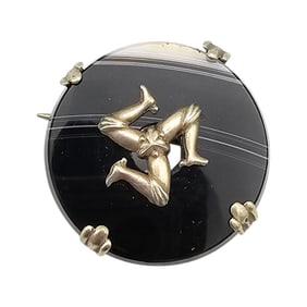 Stone Silver Tone 3 Legged Brooch