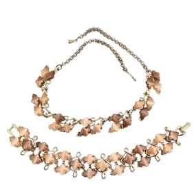 Vintage Thermoset Autumn Color Gold Tone Necklace Bracelet Set