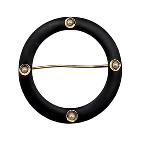 Victorian Seed Pearl Jet 14K Gold Mourning Brooch 3.7 G