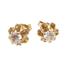 Clear Gemstone 14K Gold Earrings 1.1 G Approximately 0.50 TCW