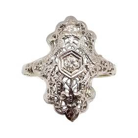 SUN-LITE Diamond 14K White Gold Filled Deco Style Ring Size 8.75 3.1 G Approximately 0.10 TCW