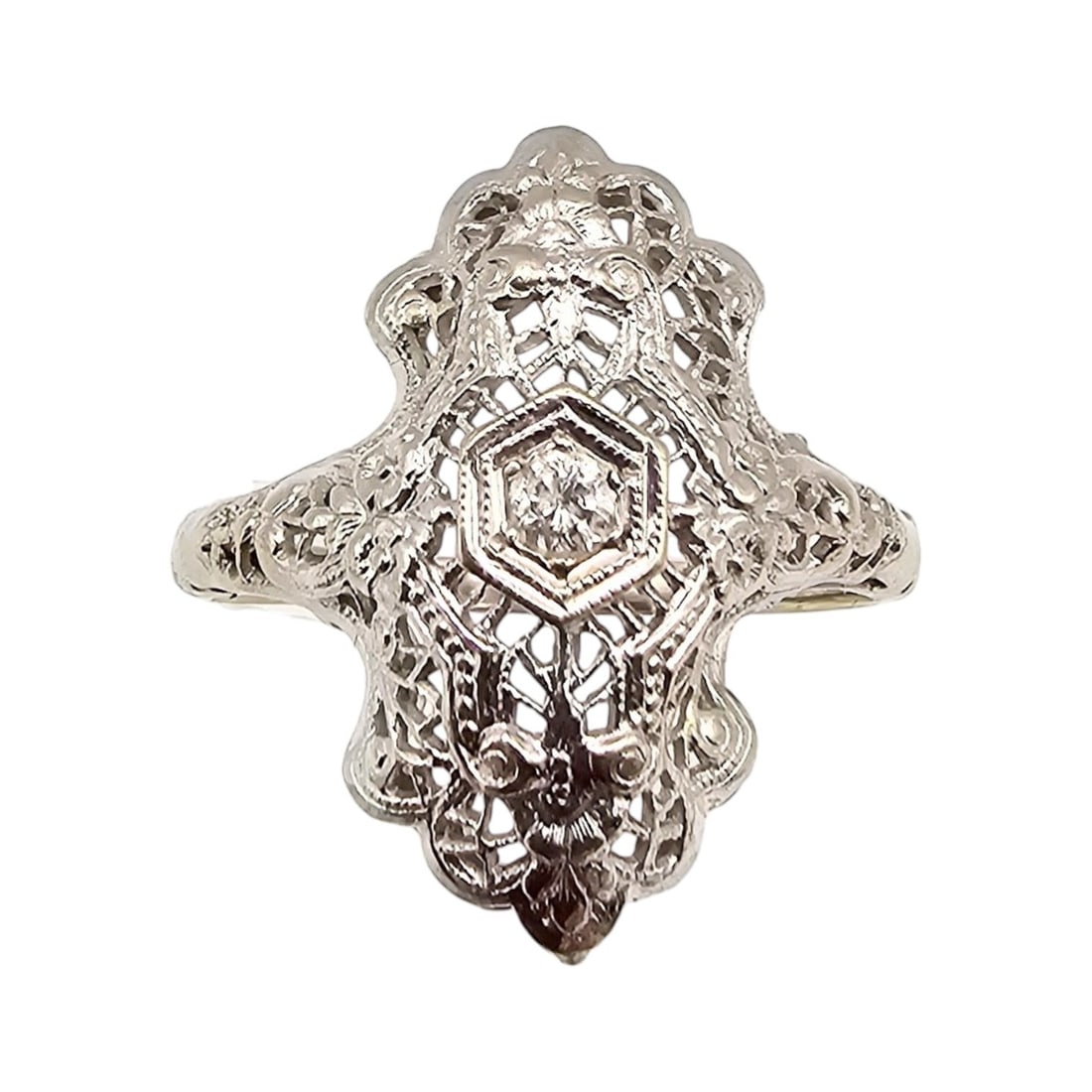 SUN-LITE Diamond 14K White Gold Filled Deco Style Ring Size 8.75 3.1 G Approximately 0.10 TCW (1 of 4)