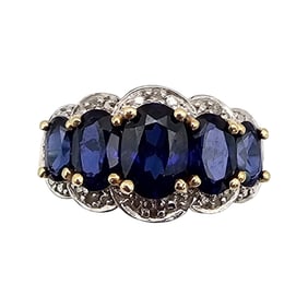 10K Gold Sapphire Diamond Ring Size 6.75 3.2 G Approximately 1.26 TCW