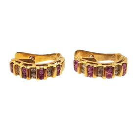14K Gold Ruby Diamond Hoop Earrings 5 G Approximately 0.84 TCW