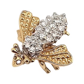 14K Gold Diamond Bug Fly Brooch 3.1 G