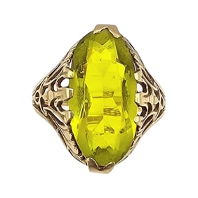 K 10K Gold Green Stone Filigree Ring Size 5.75 2.5 G