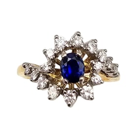 Sapphire Diamond 18K Gold Cocktail Ring Size 6.5 4.9 G