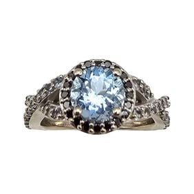 Aquamarine 14K White Gold Cocktail Ring Size 6.5 6 G