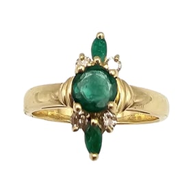 Emerald Diamond 14K Gold Cocktail Ring Size 6.25 4.2 G