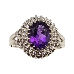 BH Amethyst 14K White Gold Cocktail Ring Size 7.5 4.4 G