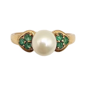 ESX Pearl Emerald 10K Gold Cocktail Ring Size 7.75 2.5 G
