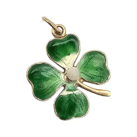 Signed 14K Gold Seed Pearl Enamel Four Leaf Clover Pendant 1.5 G
