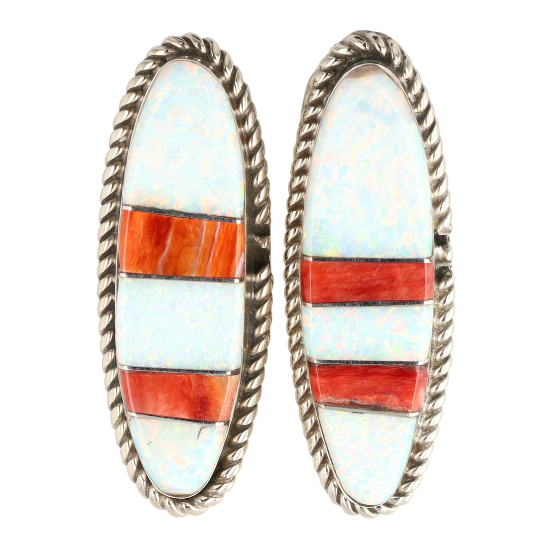 Signed AN Navajo Sterling Multi Stone Inlay Earrings (1 of 4)