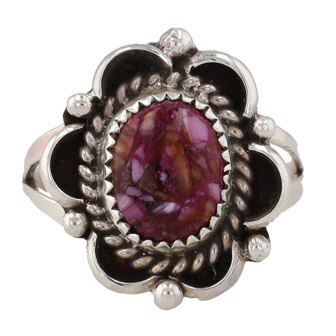 Signed M Navajo Sterling Purple Spiny Oyster Ring Sz. 6: Signed M Navajo Sterling Purple Spiny Oyster Ring Sz. 6, 3.5g