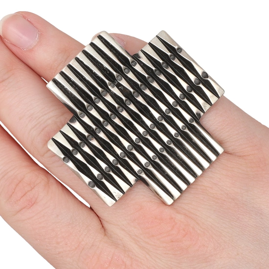 HUGE Leander Tahe Navajo Plain Silver Cross Adjustable Ring (1 of 7)