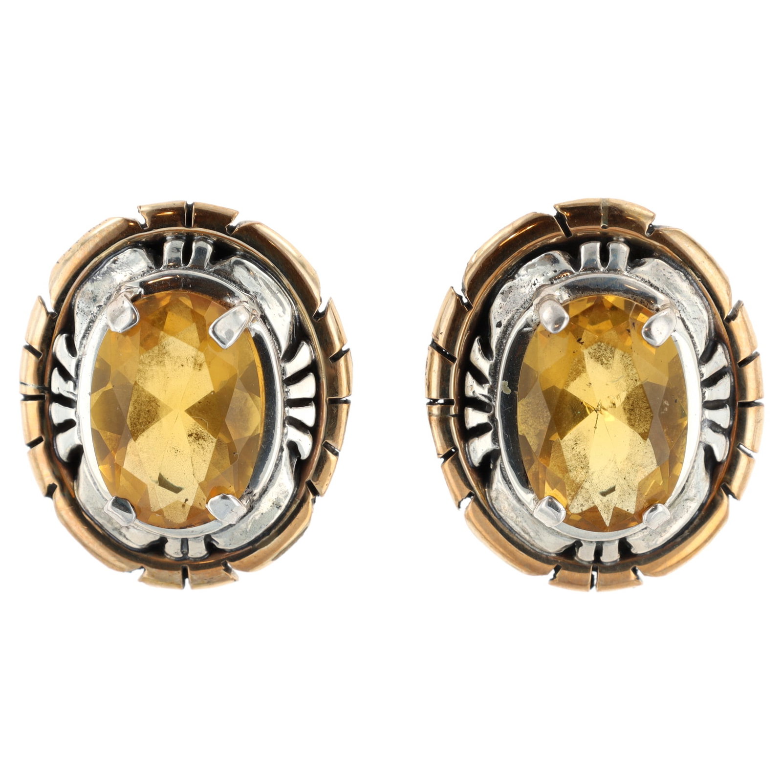 Russell Sam Navajo Sterling Citrine Earrings: Russell Sam Navajo Sterling Citrine Earrings 13g