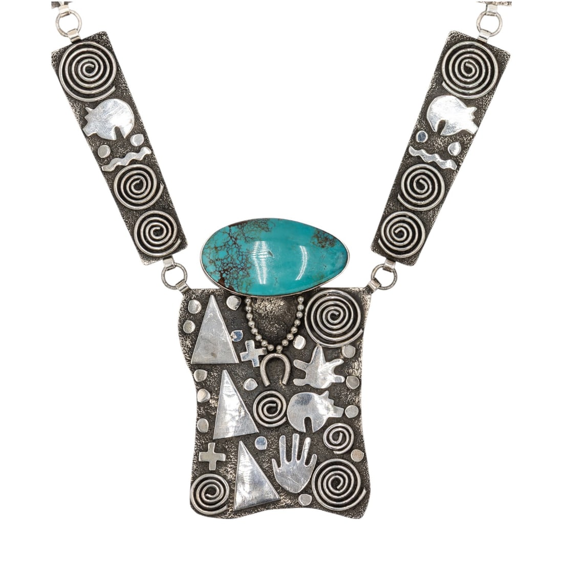 Alex Sanchez Navajo Sterling Kingman Tufa Overlay Necklace: Alex Sanchez Navajo Sterling Kingman Tufa Overlay Necklace 191g