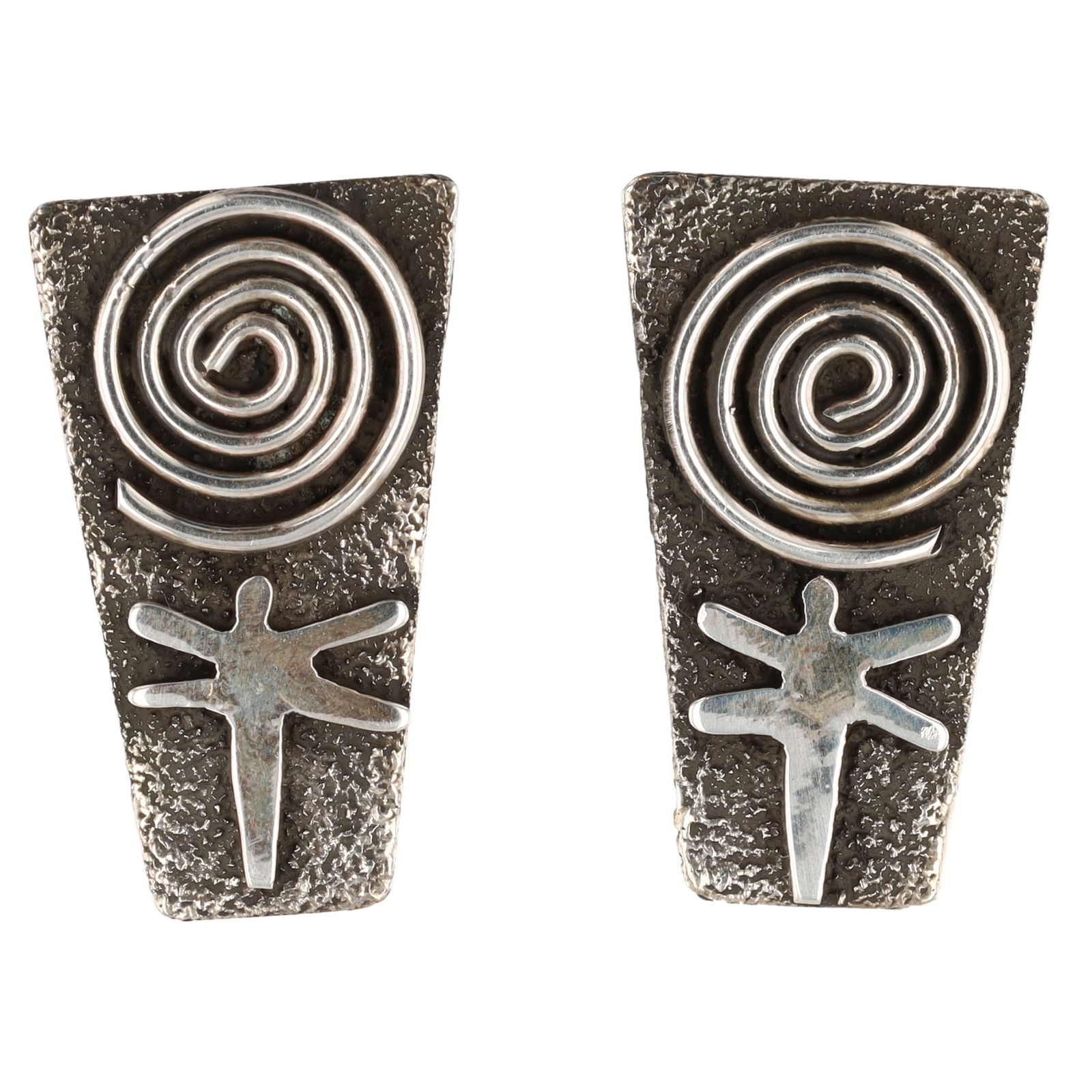 Alex Sanchez Navajo Plain Silver Overlay Earrings (1 of 4)