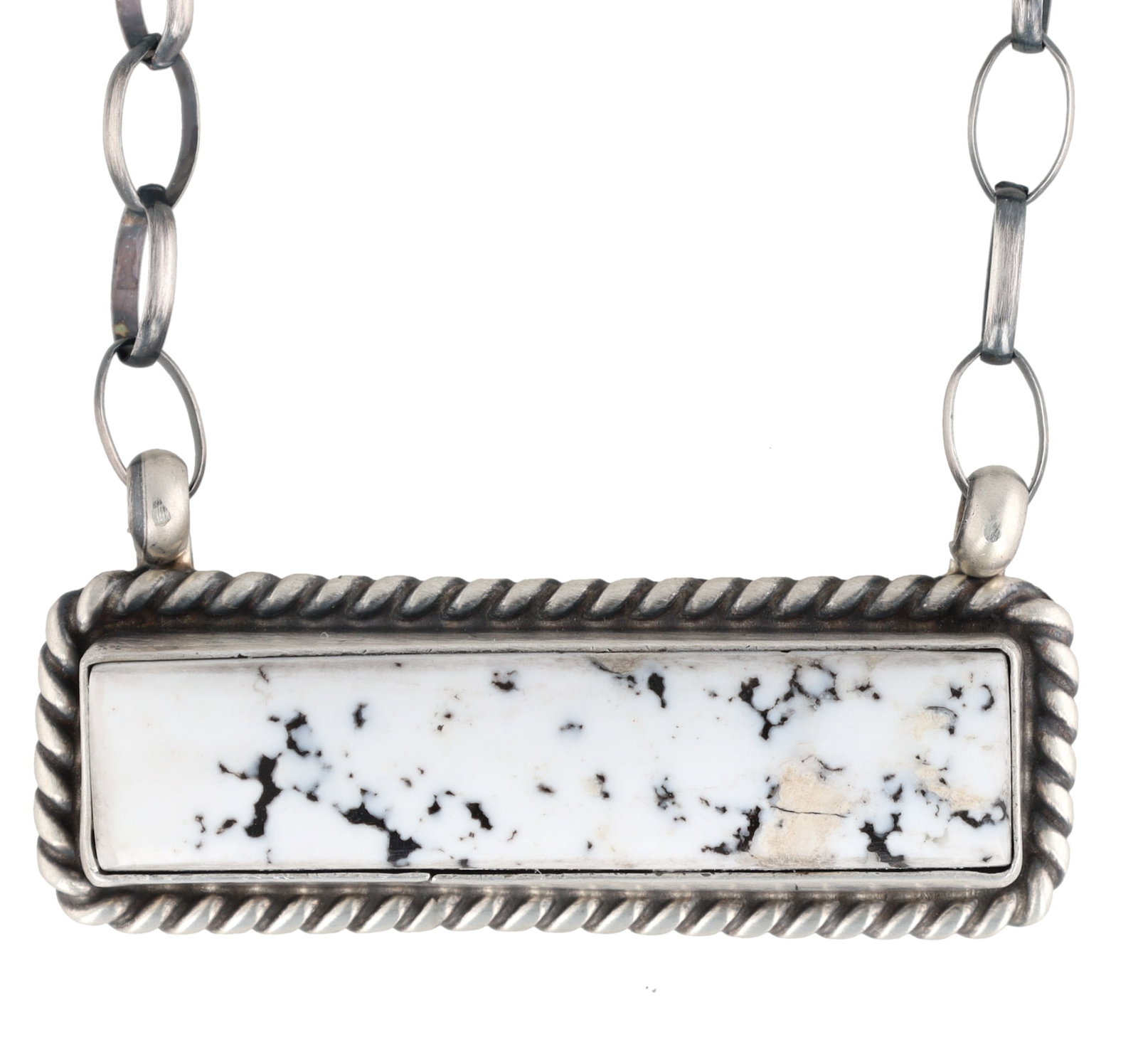Johnny Dixon Navajo Sterling White Buffalo Necklace: Johnny Dixon Navajo Sterling White Buffalo Necklace 12.5g-Signed DIXON