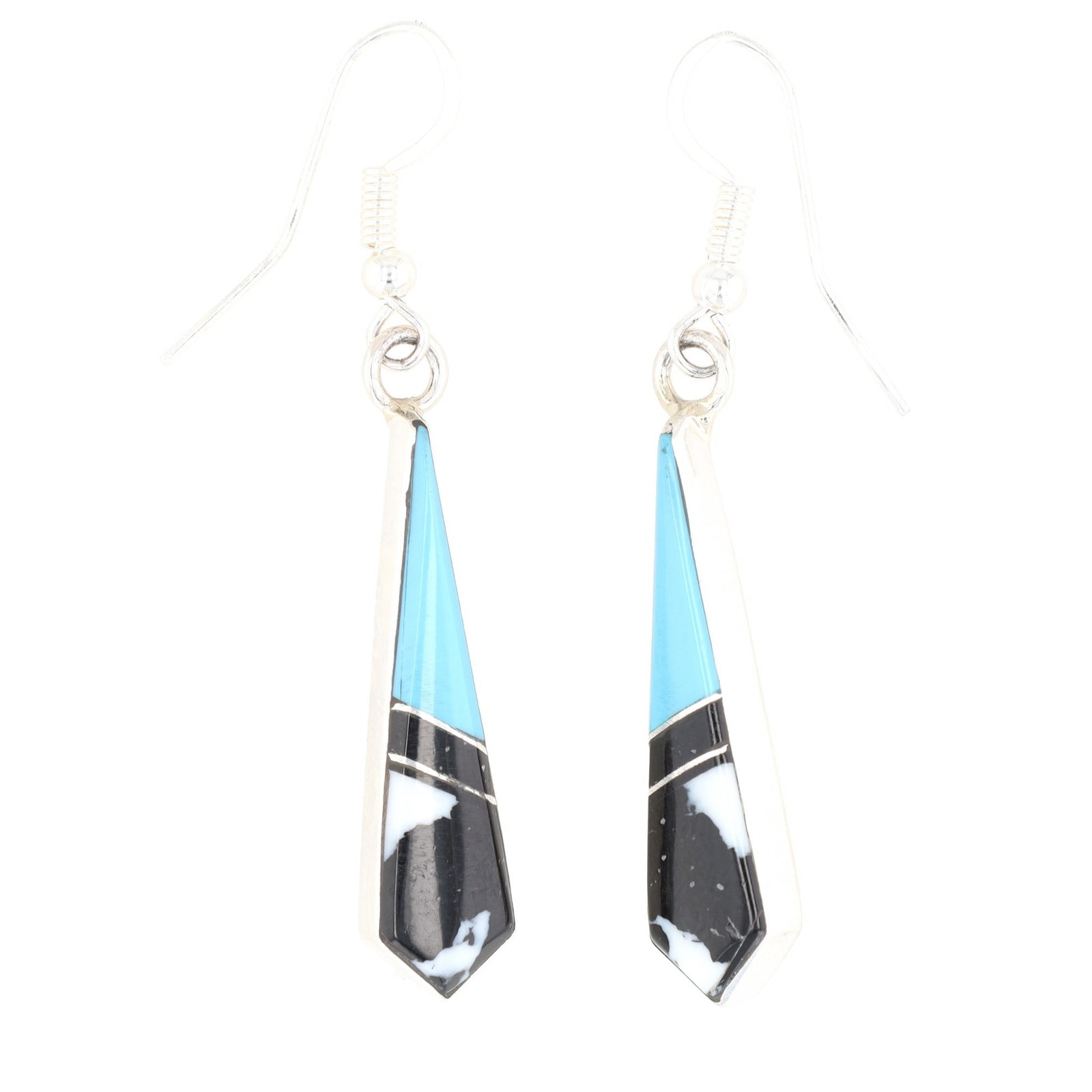 Mary Yazzie Navajo Sterling Multi Stone Inlay Earrings: Mary Yazzie Navajo Sterling Multi Stone Inlay Earrings 4g-White Buffalo, Onyx, Turquoise