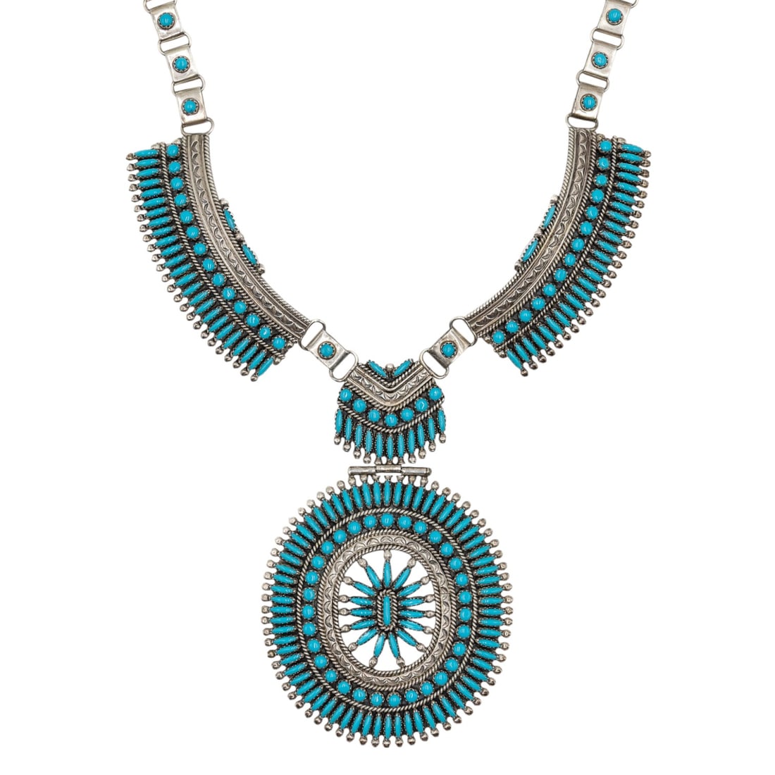 Francis M. Begay Navajo Sterling Turquoise Cluster Necklace (1 of 7)