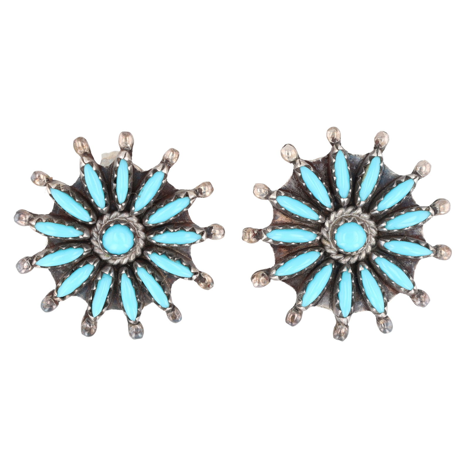 Francis M. Begay Navajo Sterling Needlepoint Turquoise Earrings: Francis M. Begay Navajo Sterling Needlepoint Turquoise Earrings 7g