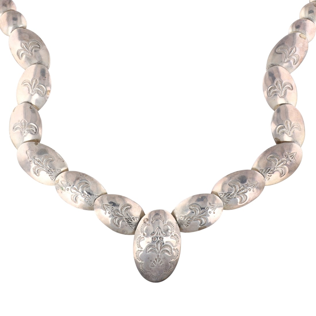 Vintage Navajo Plain Stamp Work Sterling Pillow Bead Necklace (1 of 6)