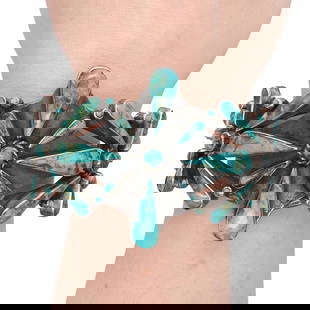 Signed DI Navajo Sterling Turquoise Cuff Bracelet: Signed DI Navajo Sterling Turquoise Cuff Bracelet