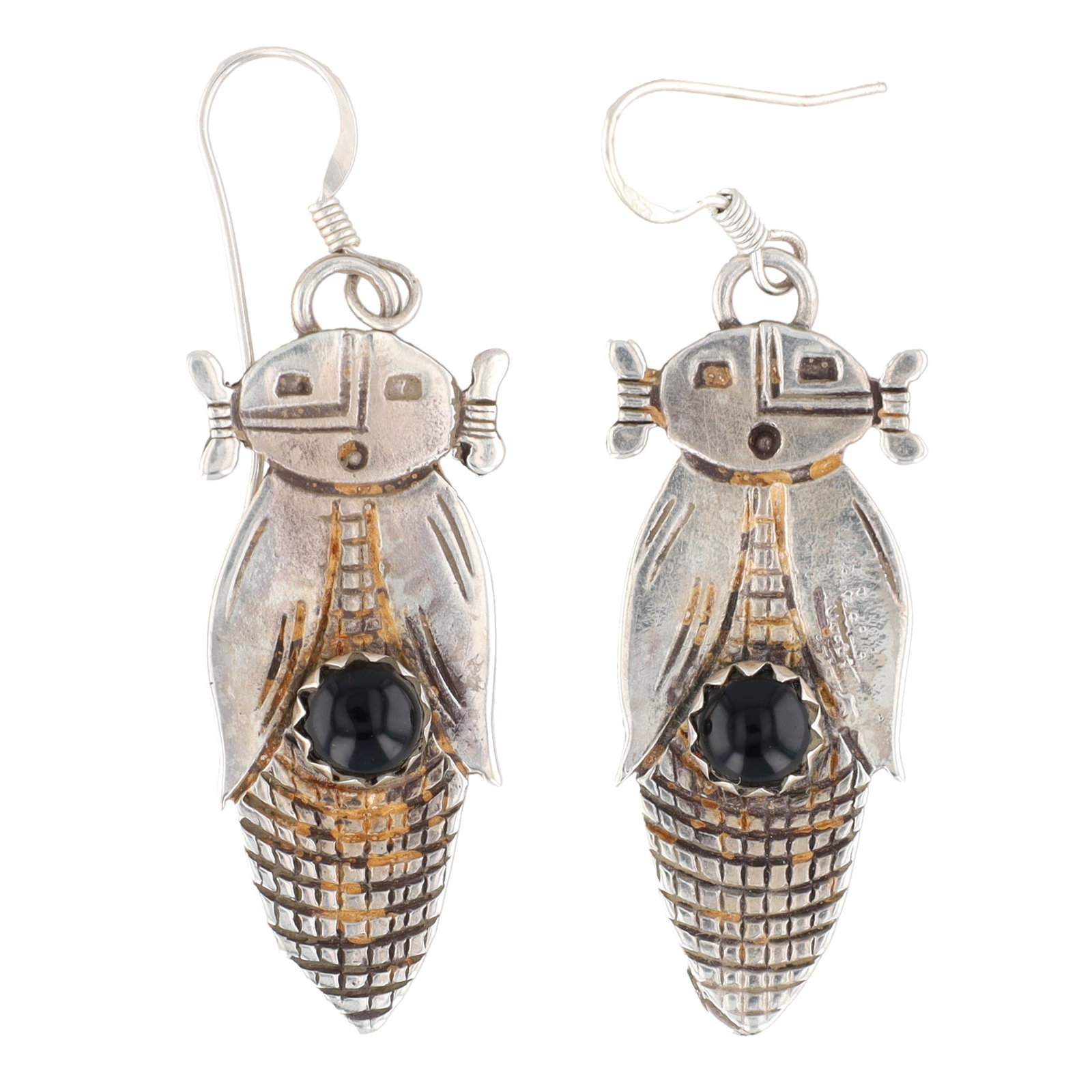 Ann Miller Navajo Sterling Onyx Corn Maiden Earrings: Ann Miller Navajo Sterling Onyx Corn Maiden Earrings 6.5g