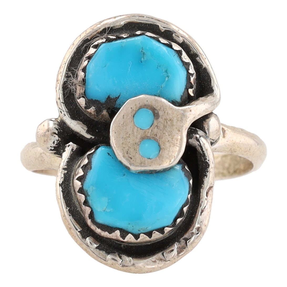 Effie Calavaza Zuni Sterling Turquoise Snake Ring Sz. 5 (1 of 6)