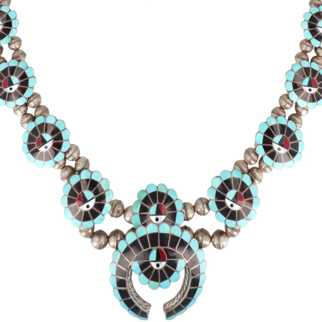 G. Tsadiasi Zuni Sterling Multi Stone Sunface Inlay Necklace (1 of 6)