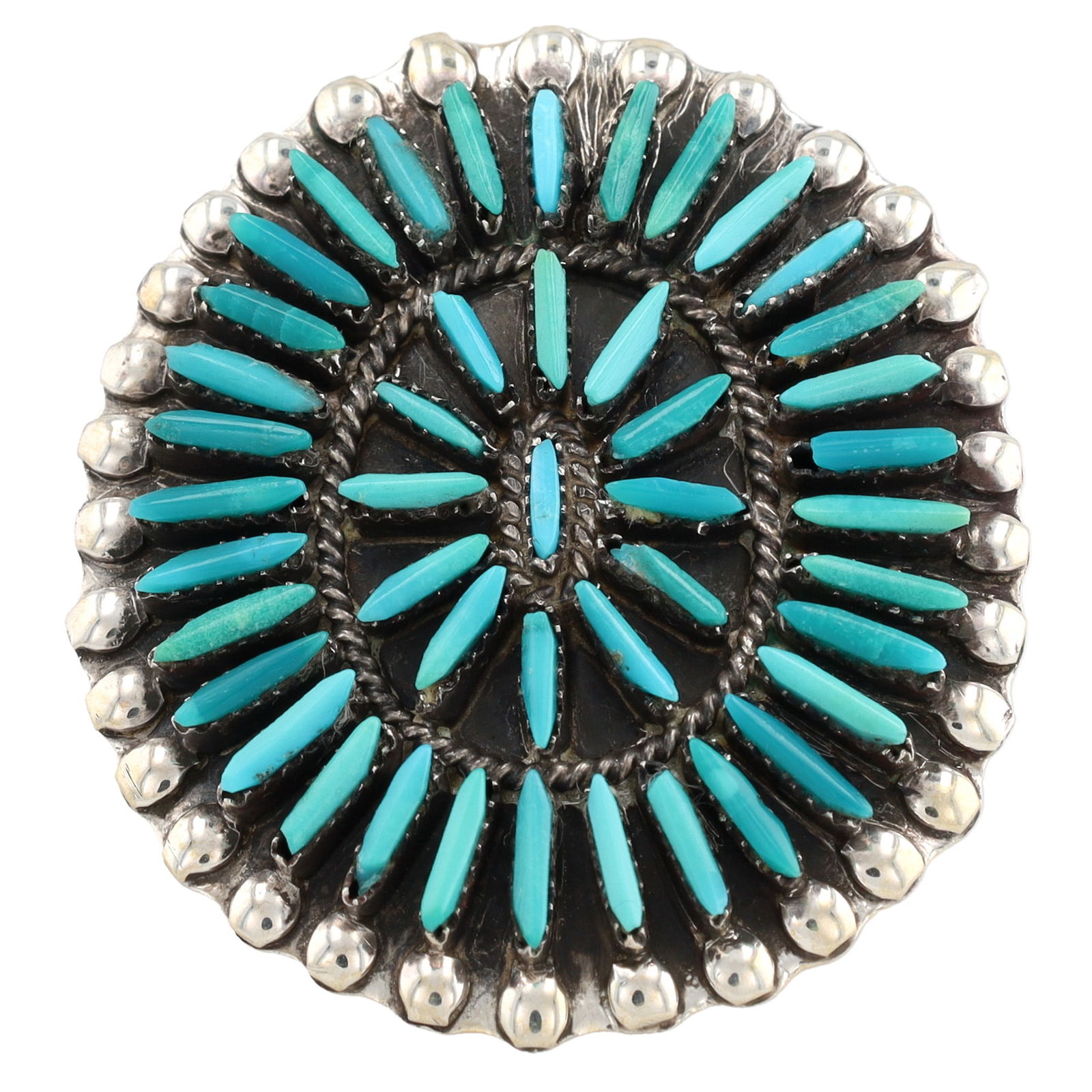 Dewey & Janette Ghahate Zuni Sterling Needlepoint Turquoise Ring Sz. 6 (1 of 6)