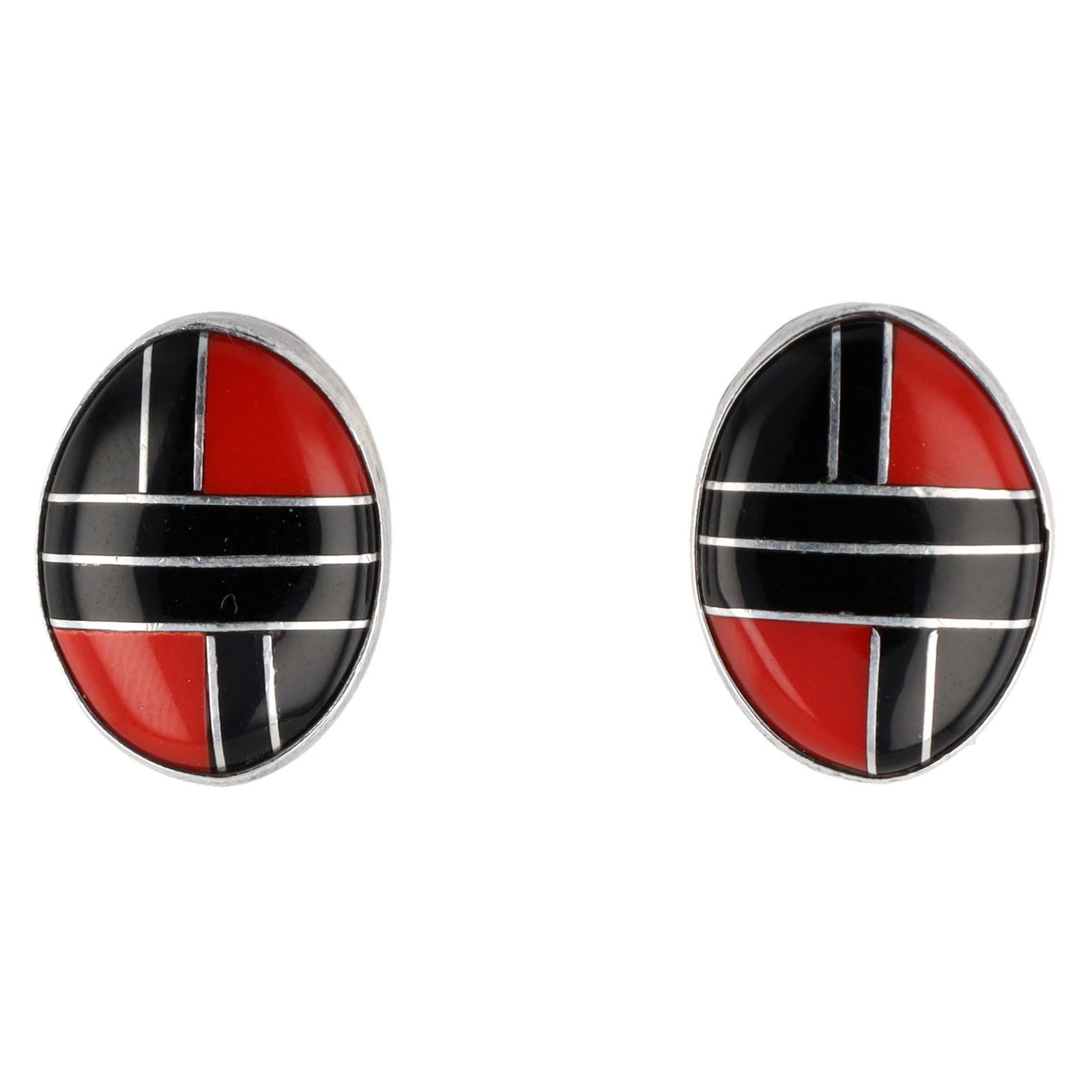 Signed S Navajo Sterling Multi Stone Inlay Earrings (1 of 4)