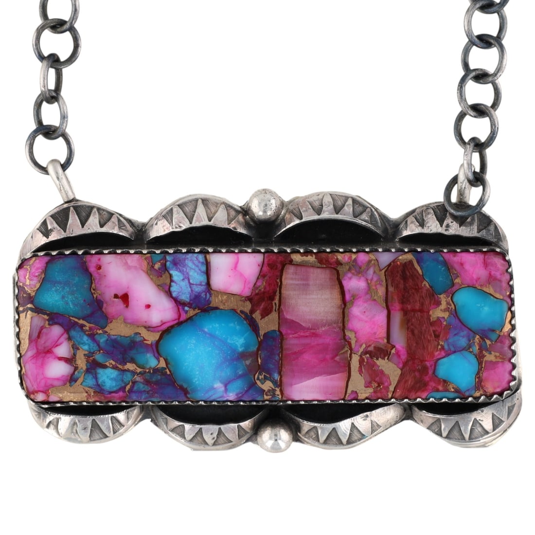 Tia Long Navajo Sterling Pink Dahlia Necklace (1 of 6)