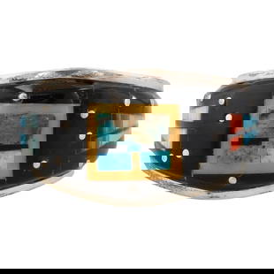 Gilbert Smith Navajo Sterling Multi Stone Inlay Ring Sz. 11: Gilbert Smith Navajo Sterling Multi Stone Inlay Ring Sz. 11, 5.5g-Onyx, Opal, Spiny Oyster, Denim lapis, Turquoise